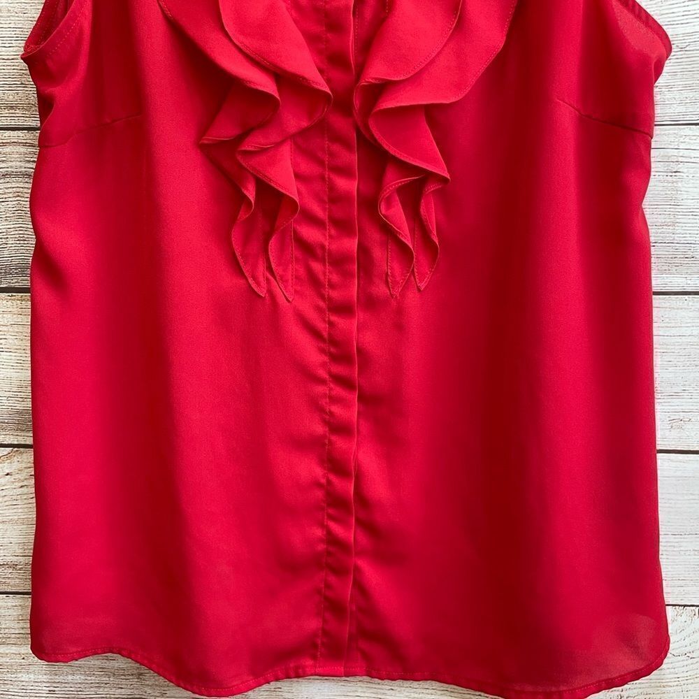 KENNETH COLE REACTION RED TOP WITH RUFFLE FRONT - Picture 3 of 5